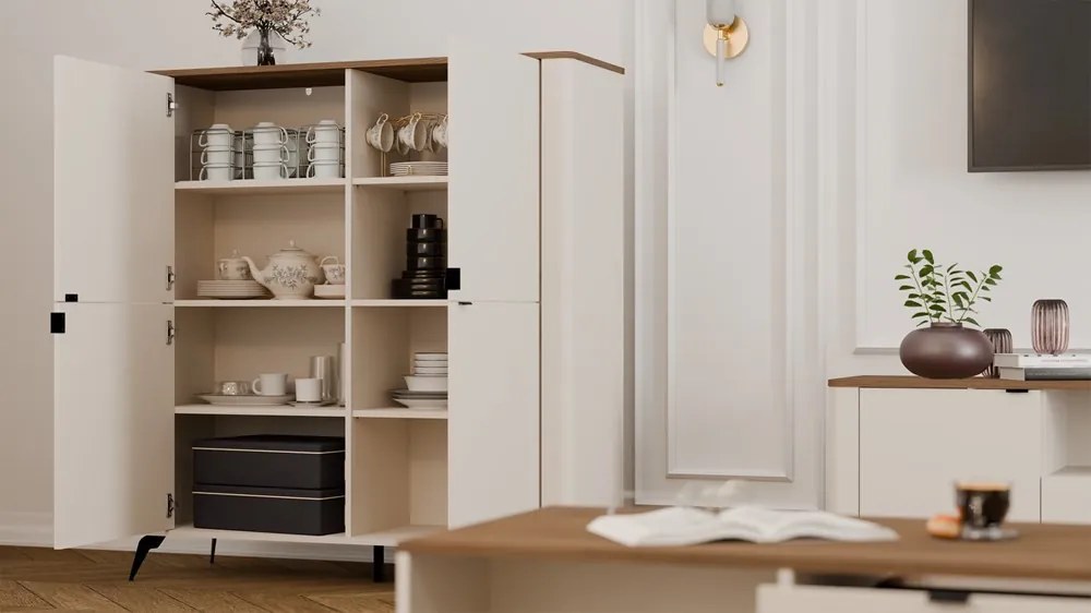 Komoda CORDOBA 4D kašmír/dub Castello