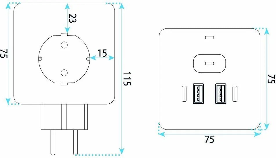 Toolight Toolight, JNH019, zásuvková kocka 7v1, 3 zásuvky + 2× USB-A + 2× USB-C, biela, OSW-56305