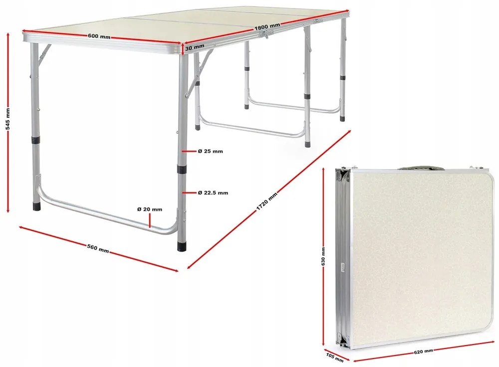 Verk 14470 Skladací kempingový stôl 180 x 60 cm béžový