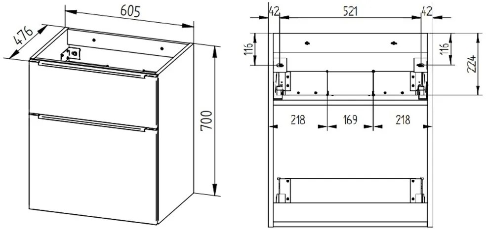 Mereo Mereo, Mailo, kúpeľňová skrinka s keramickým umývadlom 61 cm, chrómové madlo, MER-CN510