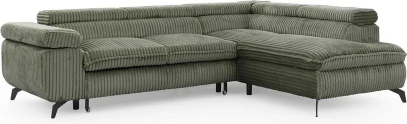 Zelená menčestrová rohová pohovka (pravý roh/do L) Marbeya – Ropez