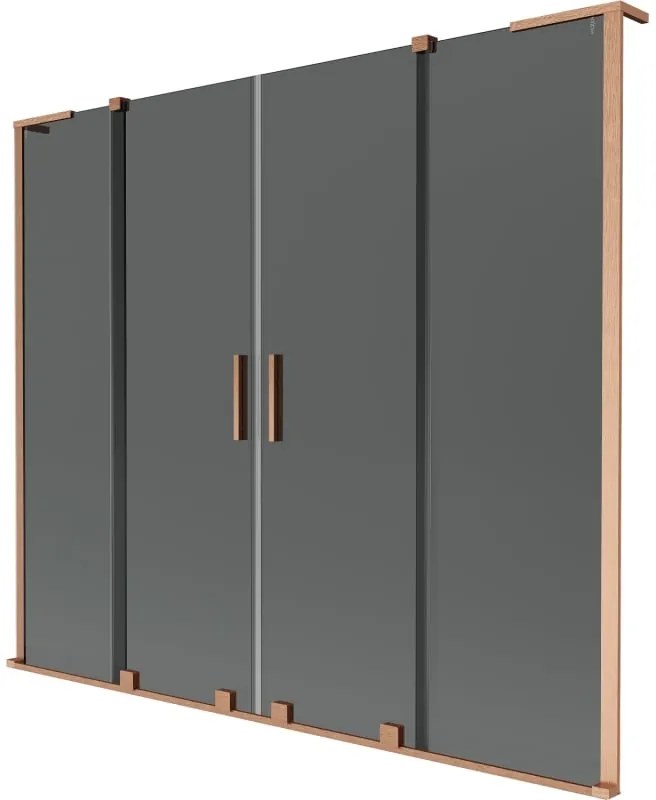 Mexen Velar L Duo, 2-krídlová posuvná vaňová zástena 170 x 150 cm, 8mm šedé sklo, medená matná, 896-170-003-42-65