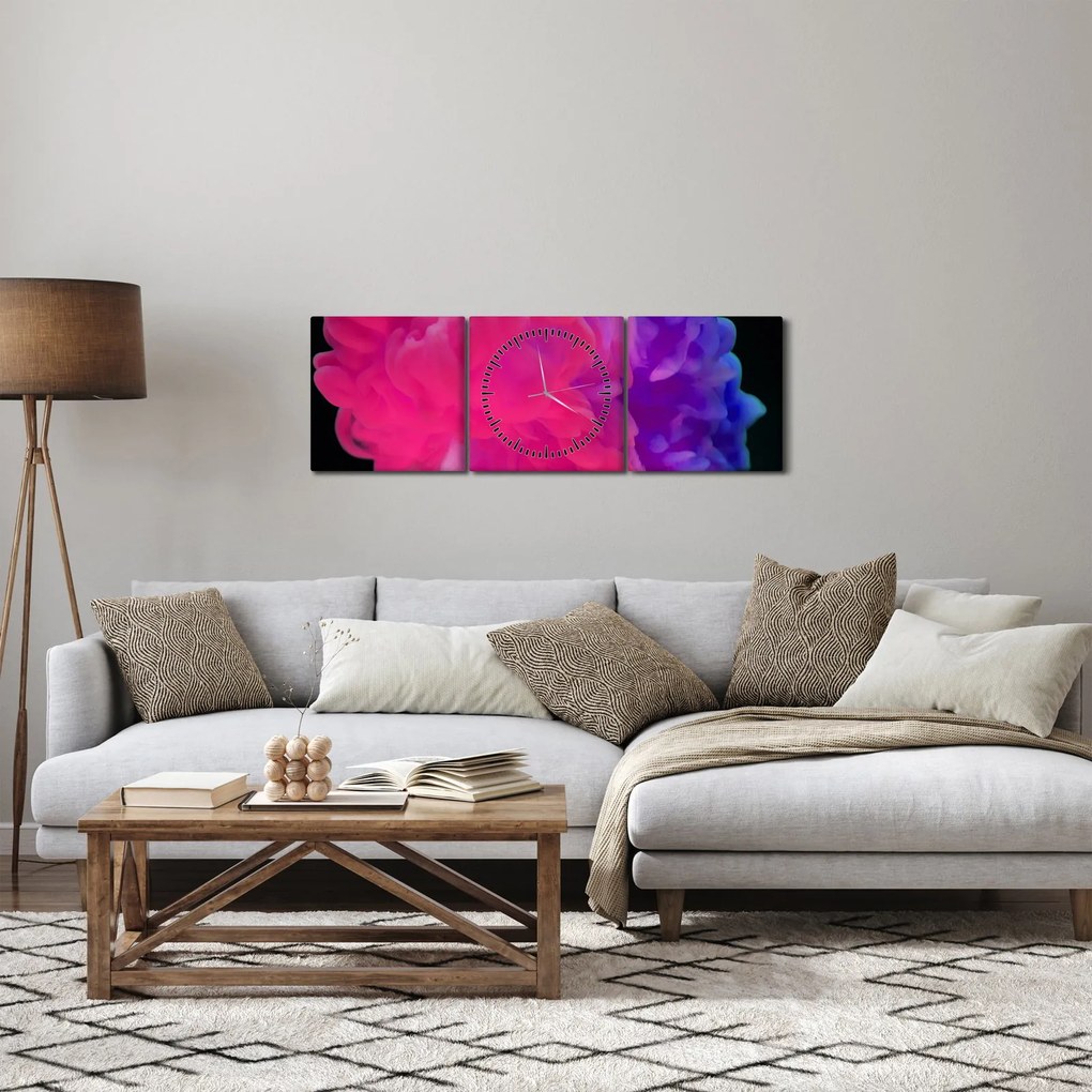 Obraz farebného dymu (s hodinami) (90x30 cm)