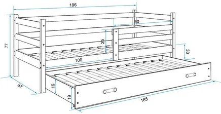 Detská posteľ s výsuvnou posteľou ERYK 190x80 cm Biela Biela