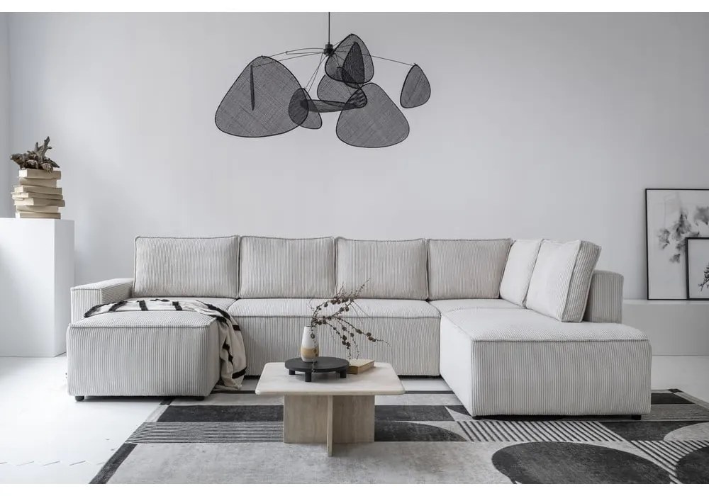 Biela menčestrová rozkladacia rohová pohovka (pravý roh/do tvaru "U") Brave Dave – Miuform