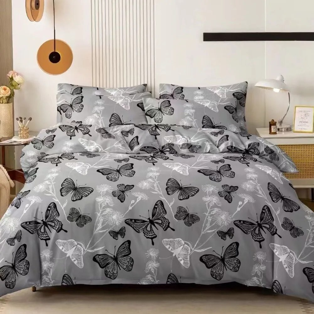 Obliečky OPRAH GREY BUTTERFLIES 7-dielna sada 140x200 cm