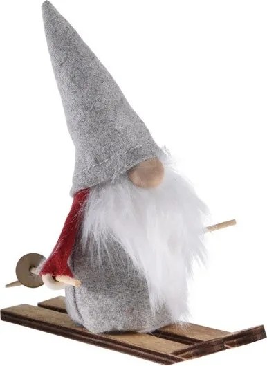 Vianočný škriatok na lyžiach – sivý 13 cm