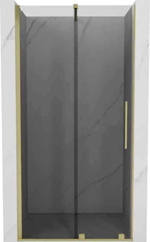 Mexen Velar, posuvné sprchové dvere do otvoru 90 cm, 8mm šedé sklo, zlatá matná, 871-090-000-41-55