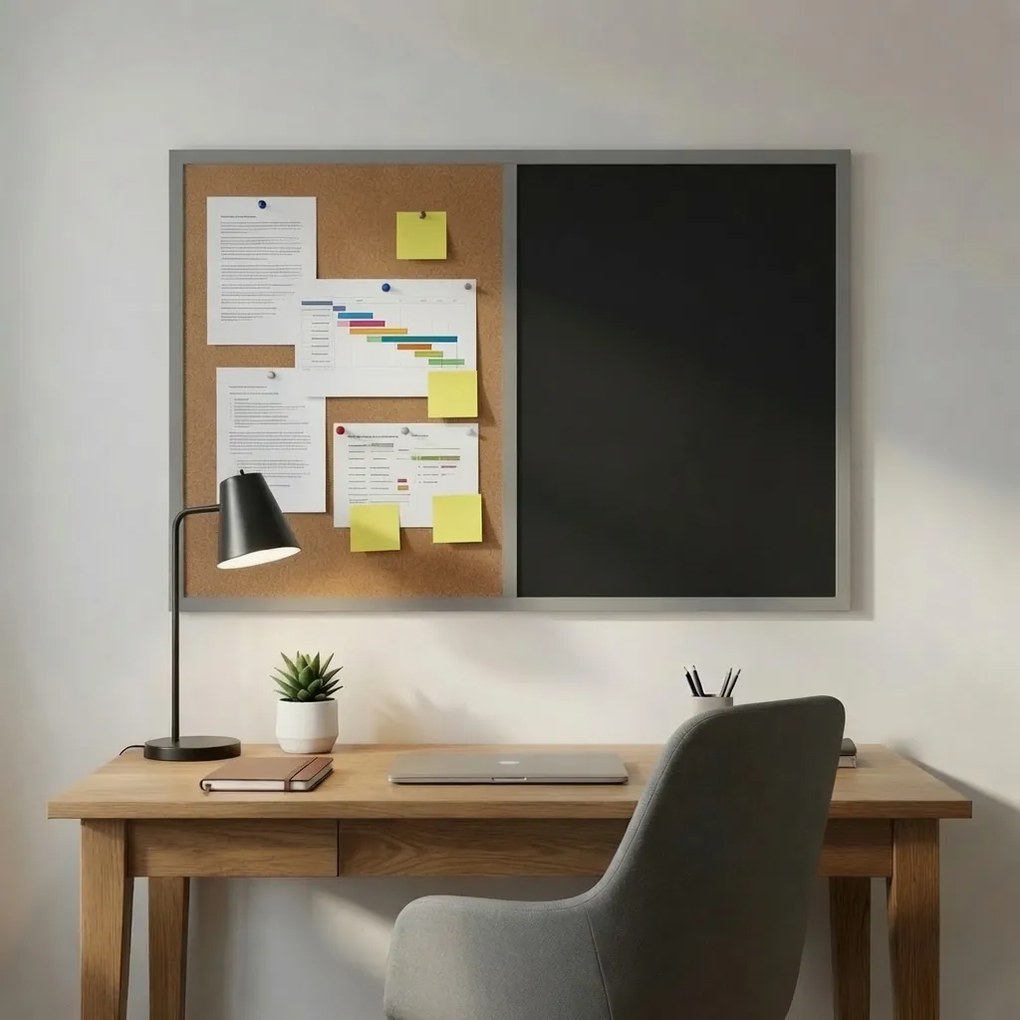 Toptabule.sk Kombinovaná tabuľa čierna v šedom drevenom ráme COLOR 120x90 cm