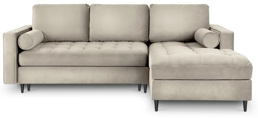 Béžová zamatová rozkladacia rohová pohovka Milo Casa Santo, pravý roh