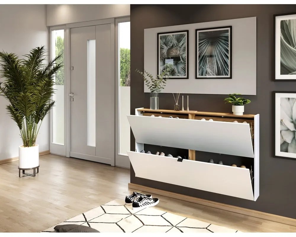 Biela výklopná/závesná skrinka na topánky v dekore duba 140x83x18 cm Ameca – Germania