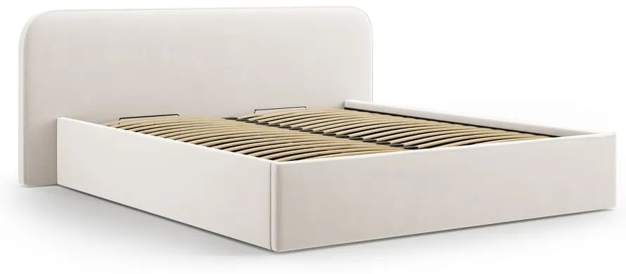 Slonovinová čalúnená dvojlôžková posteľ s úložným priestorom s roštom 160x200 cm Elizabeth – Micadoni