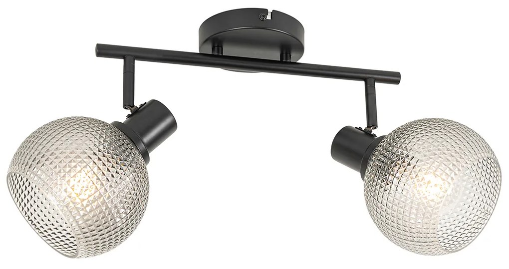 Dizajnové bodové svietidlo čierne s dymovým sklom 2-svetlo - Chico