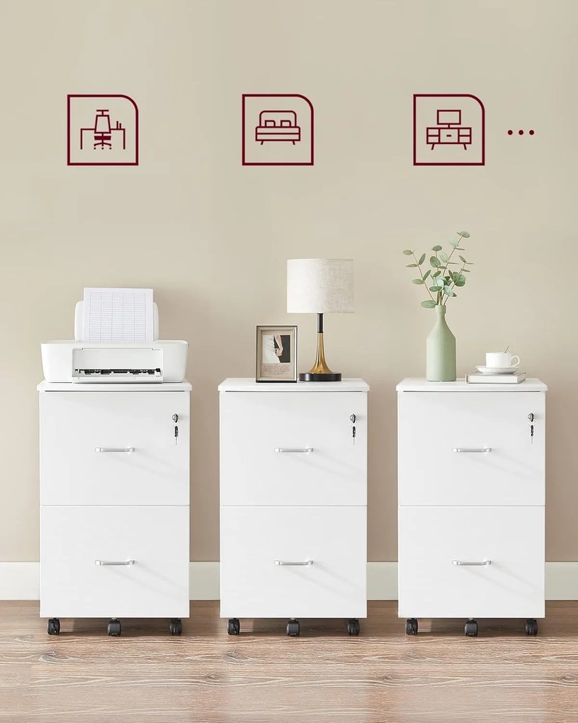 2-zásuvková kartotéka, uzamykateľná s kolieskami, 43 x 44,5 x 72 cm, biela