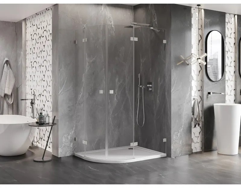Mexen Lunar, pravý polkruhový sprchový kút 90 x 80 cm, 8mm číre sklo, oceľový profil, 833-090P-080L-97-00