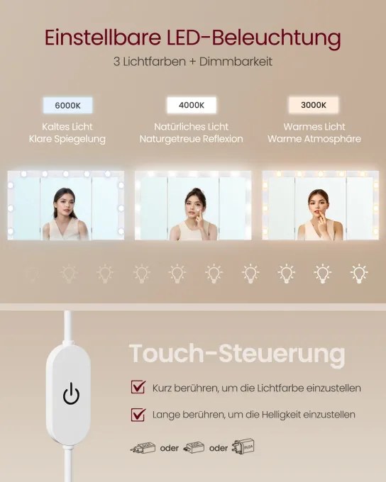 Toaletný stolík so zrkadlom a LED osvetlením RDT146WB01