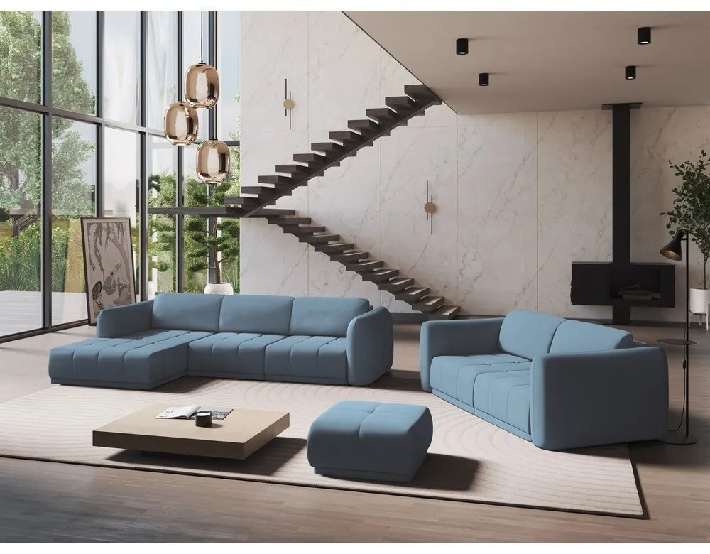 Svetlomodrá rohová pohovka (ľavý roh) Hoku – Makamii