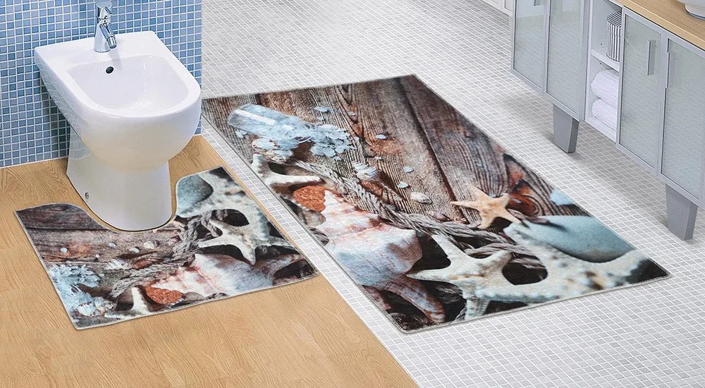 Kúpeľňová sada predložiek 3D Morské lastury 60x100+60x50cm