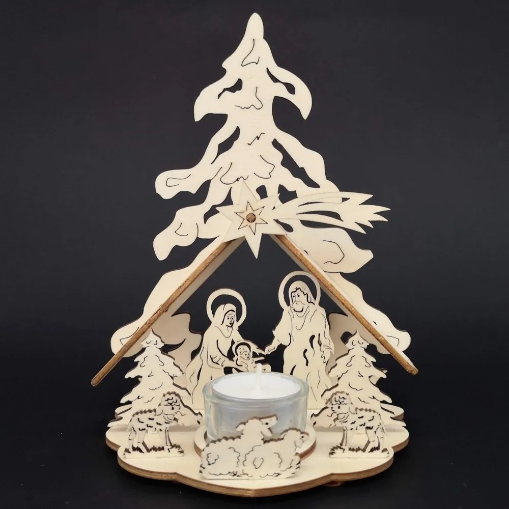 AMADEA Drevený svietnik betlehem, skladací, 19 cm