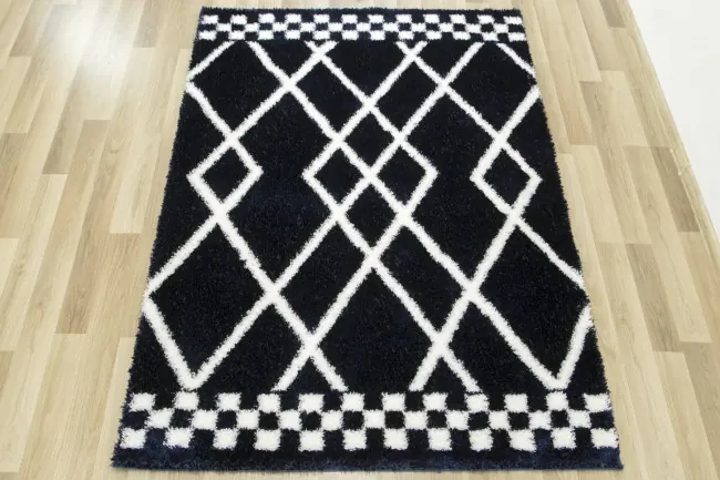 Koberec Boho 656 Romby tmavomodrý / krémový