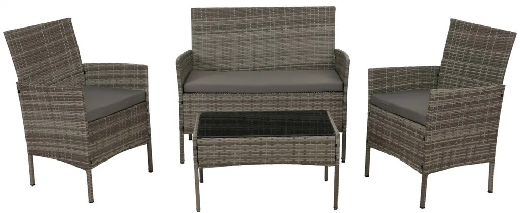 Záhradná súprava 2 kresiel, pohovky a stolíka HWC-N98 - sivá, vankúše svetlosivá