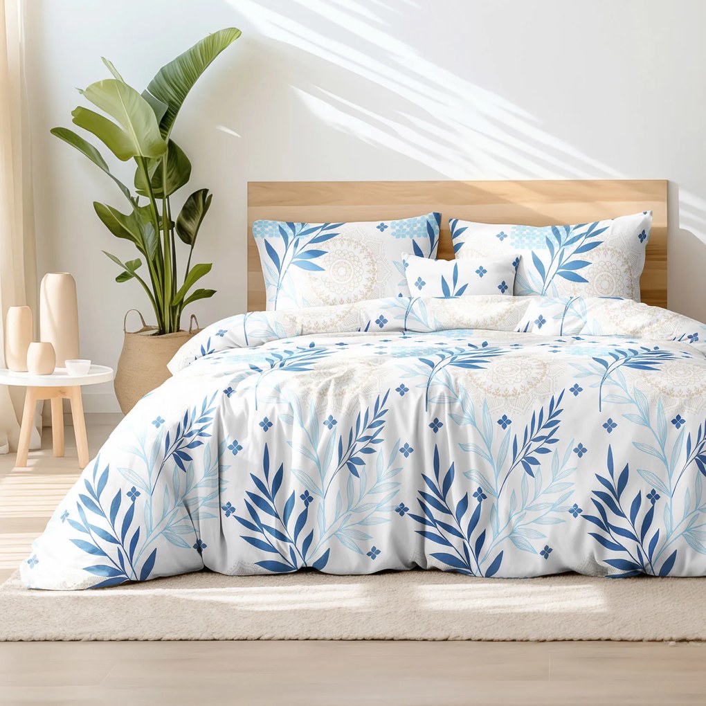 Goldea bavlnené posteľné obliečky deluxe - mandaly s modrými lístkami 140 x 220 a 70 x 90 cm
