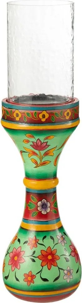 Drevený farebný okrúhly svietnik Mumbai mango wood - Ø 13*46 cm