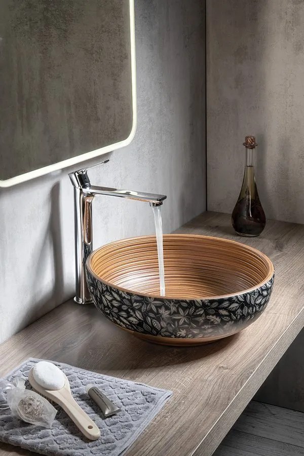 Sapho Sapho, PRIORI keramické umývadlo na dosku Ø 41 cm, hnedá s modrým vzorom, PI023