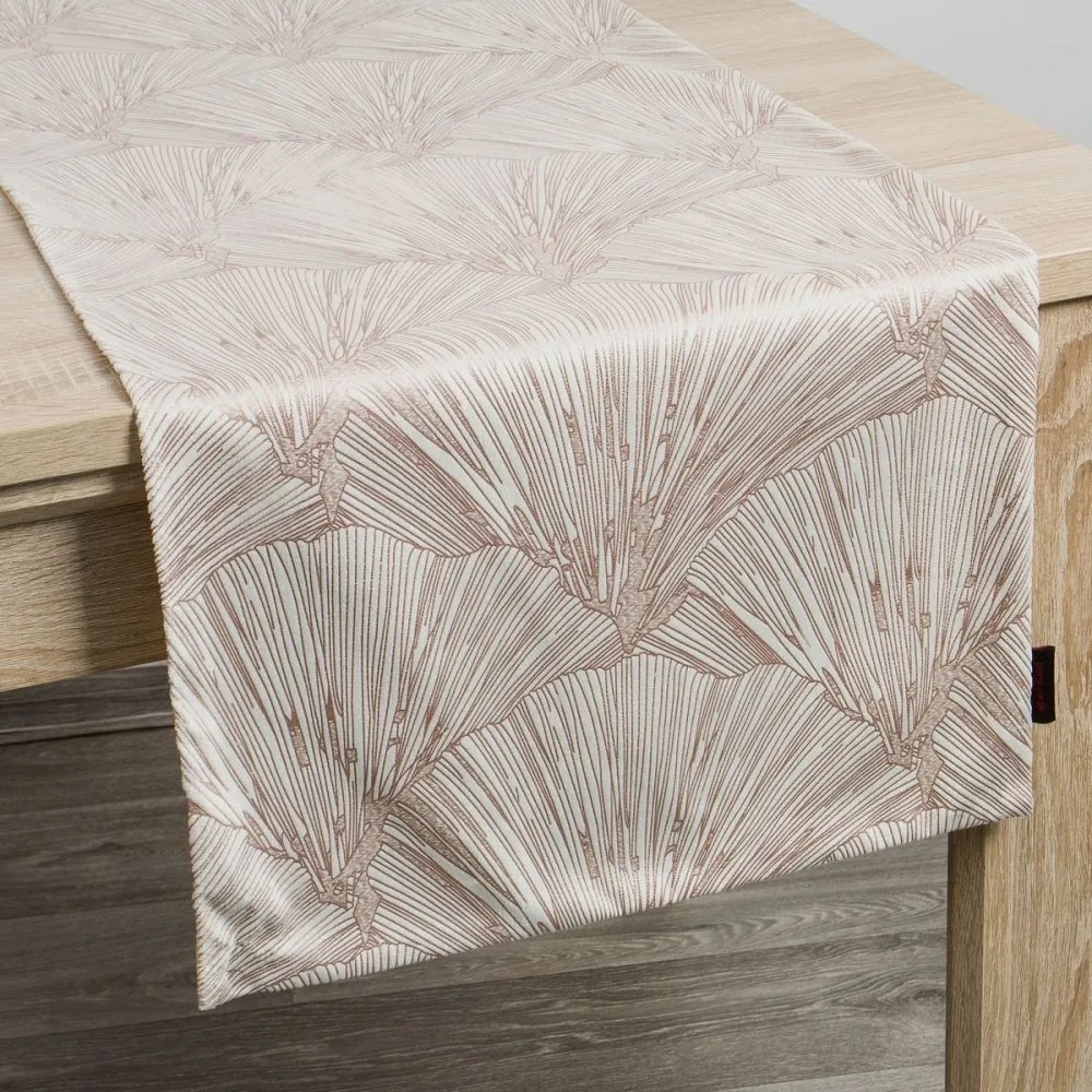 Elegantný zamatový stredový obrus v kremovej farbe s krásnym vzorom 40x140