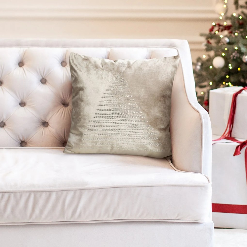 VIANOČNÁ DEKORAČNÁ OBLIEČKA NA VANKÚŠ ROYAL4 45X45 CM BÉŽOVÁ