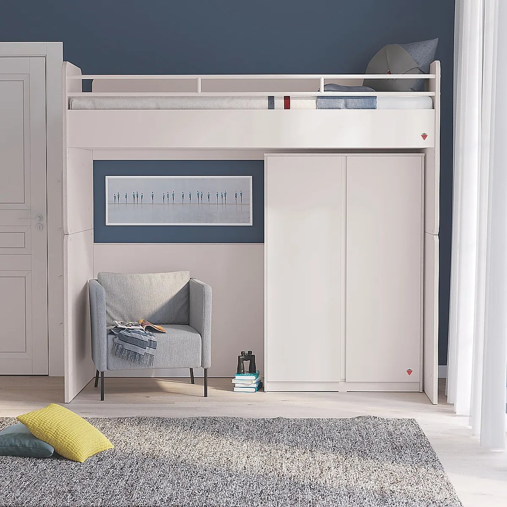 Vyvýšená posteľ s rebríkom Pure Modular - biela