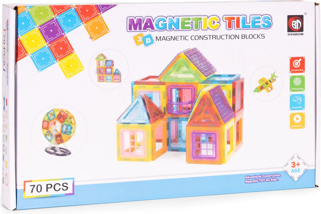 MULTISTORE Magnetická stavebnice pro děti od 3 let, 70 dílků pro 2D a 3D konstrukce