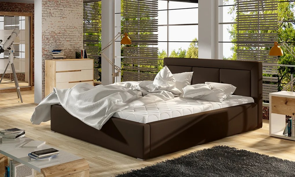 Čalúnená manželská posteľ s roštom Branco UP 200 - tmavohnedá (Soft 66)