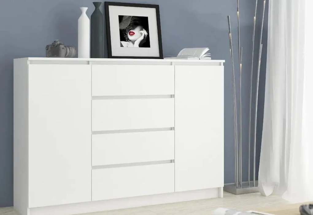 Komoda ARMARIA K140 2D4SZ, 138x99x40, biela/biela lesk