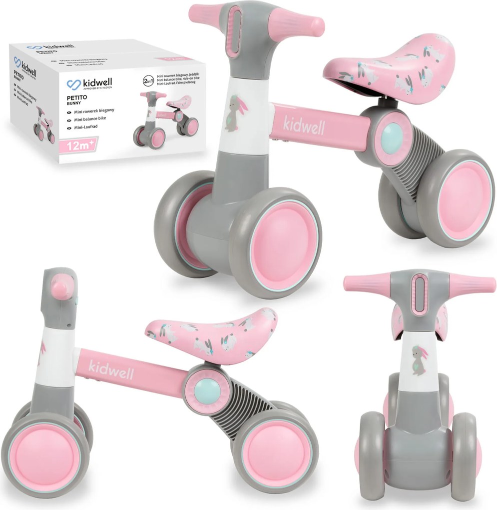 Mini balančný bicykel Kidwell PETITO Bunny – 2v1 vozítko, ľahký pre deti 12–36 m