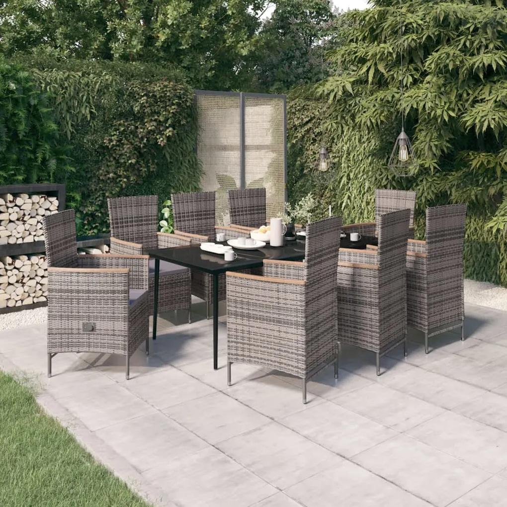 vidaXL 9-dielna záhradná jedálenská súprava so sedákmi sivá