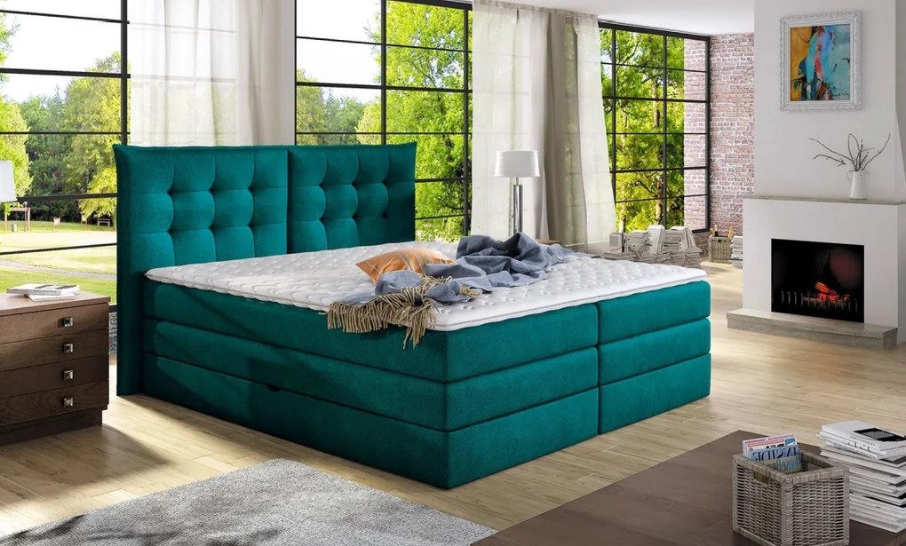 Luxusní box spring postel Field 160x200 Potah WSL : Potah Eko-kůže Madryt 111 krémová