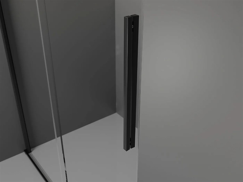 Mexen Velar, sprchový kút s posuvnými dverami 130(dvere) x 90(stena) cm, 8mm číre sklo, čierna matná, 871-130-090-01-70