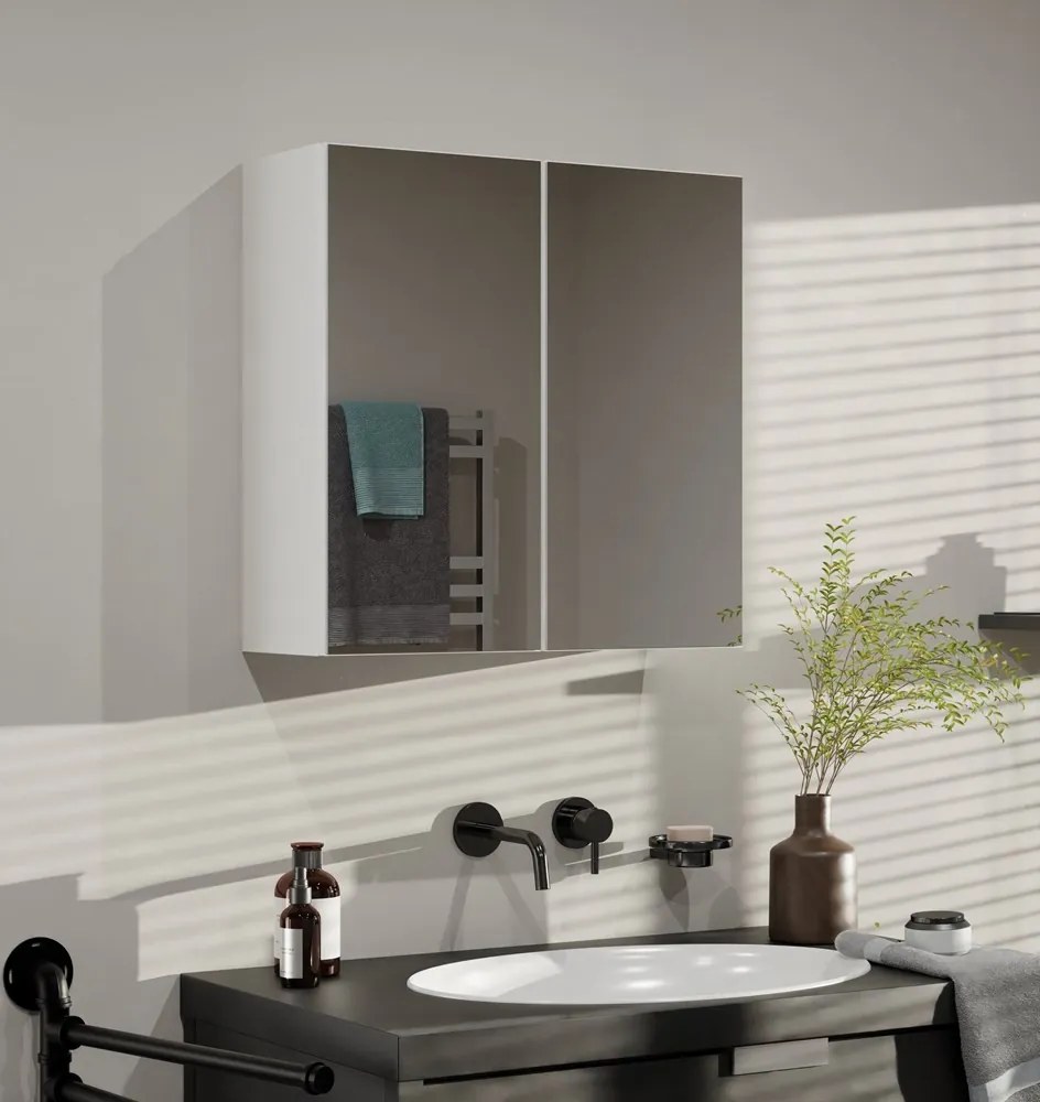 Závesná kúpeľňová skrinka POLA 60 cm so zrkadlom biela