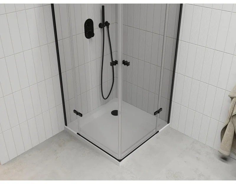 Mexen Roma Duo, sprchový kút 70 (dvere) x 70 (dvere) cm, 6mm číre sklo, čierny profil + slim sprchová vanička 5cm biela + čierny sifón, 854-070-070-70-02-4010B