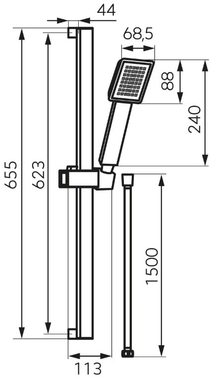 Ferro Sprchové súpravy - Sinus súprava sprchovej hlavice, 1-funkčná, hadice a tyče, čierna matná, N170BL-B