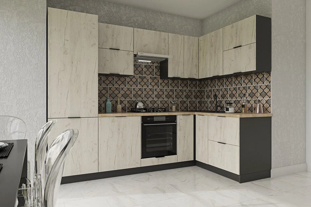 Moderná rohová kuchyňa 280 x 160 CRAFT, biely craft/grafit
