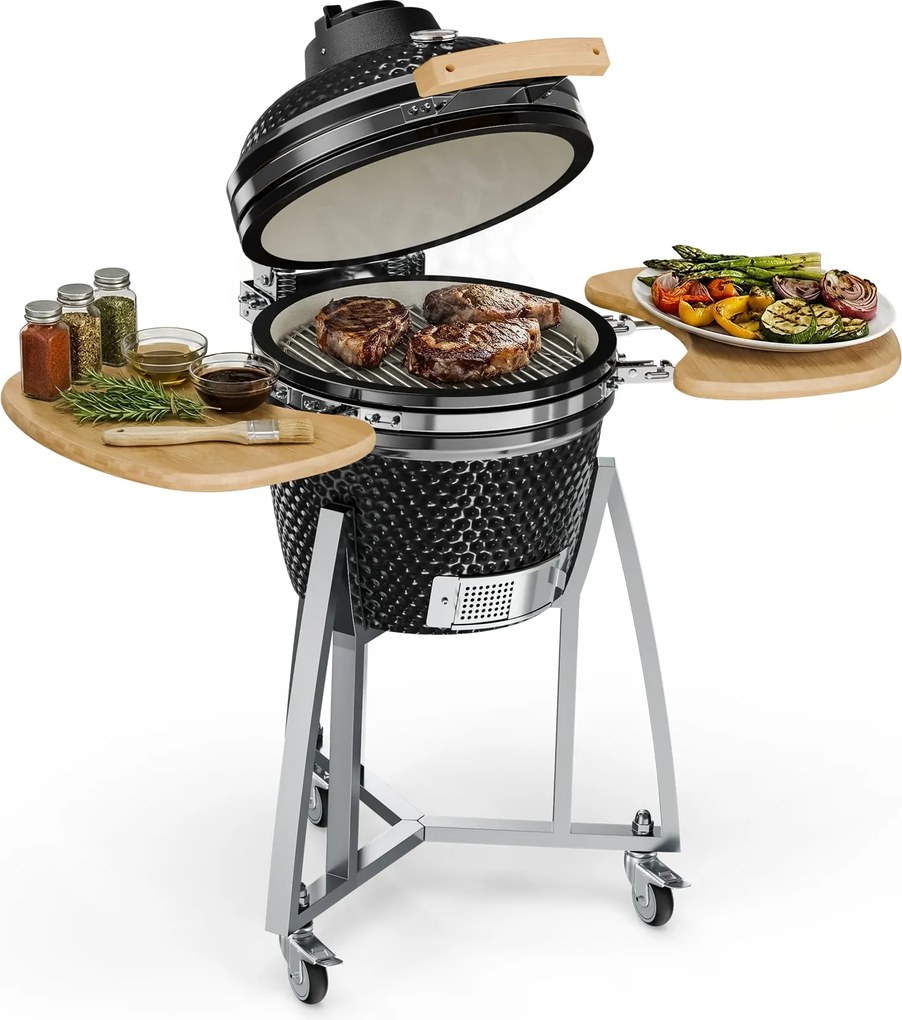 Klarstein Queensize, kamado gril, teplomer, odnímateľné bočné diely, čierny