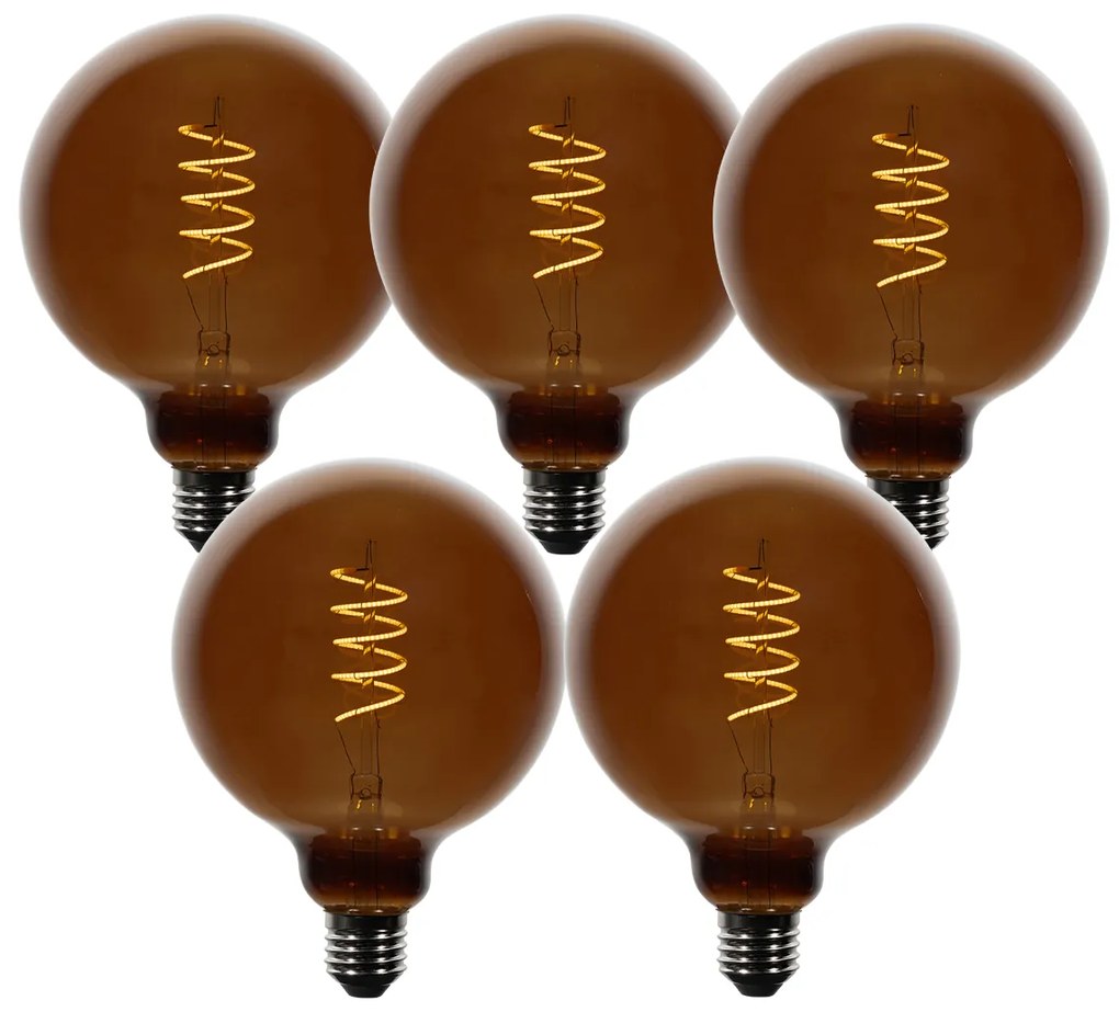 Sada 5 stmievateľných LED žiaroviek E27 G125 hnedá 4W 120 lm 1800K