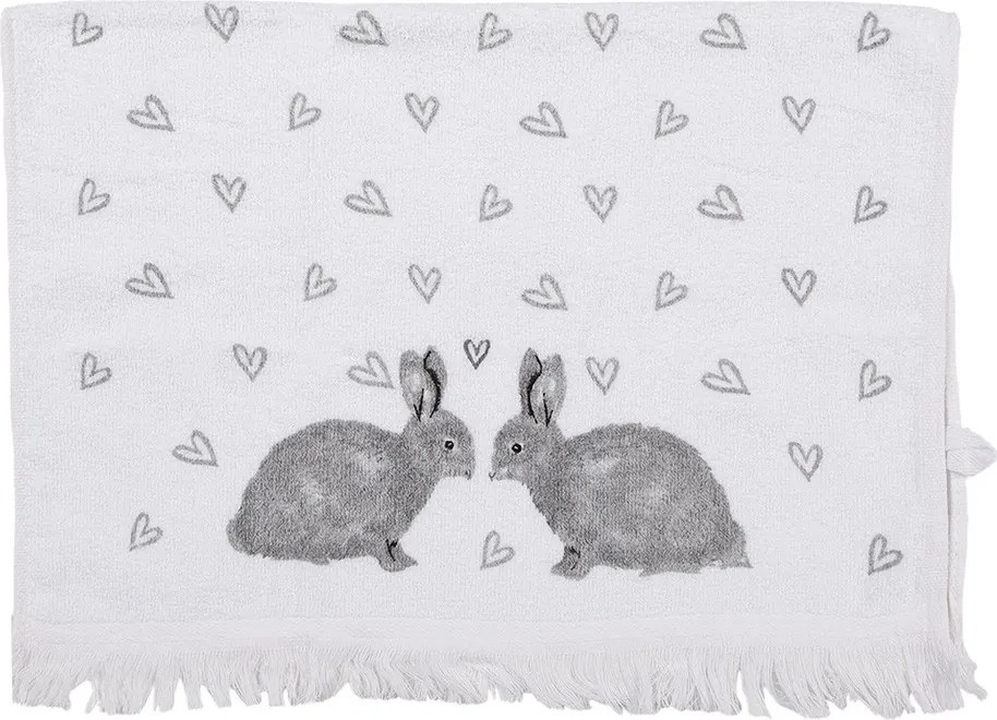 Biely froté kuchynský uterák s králikmi a srdiečkami Bunnies in Love I - 40*66 cm