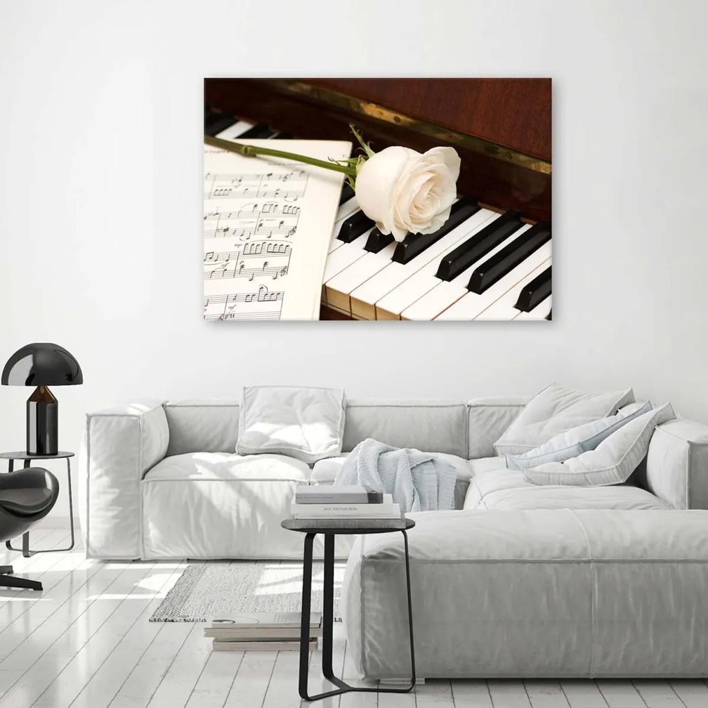 Obraz na plátně Hudba Piano Rose Noty - 120x80 cm