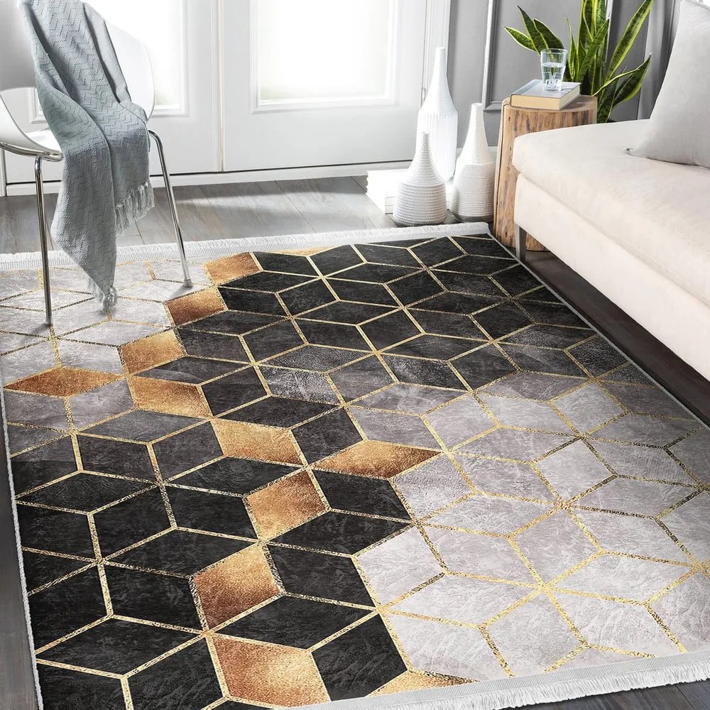 Koberec behúň v sivo-zlatej farbe 80x200 cm – Mila Home