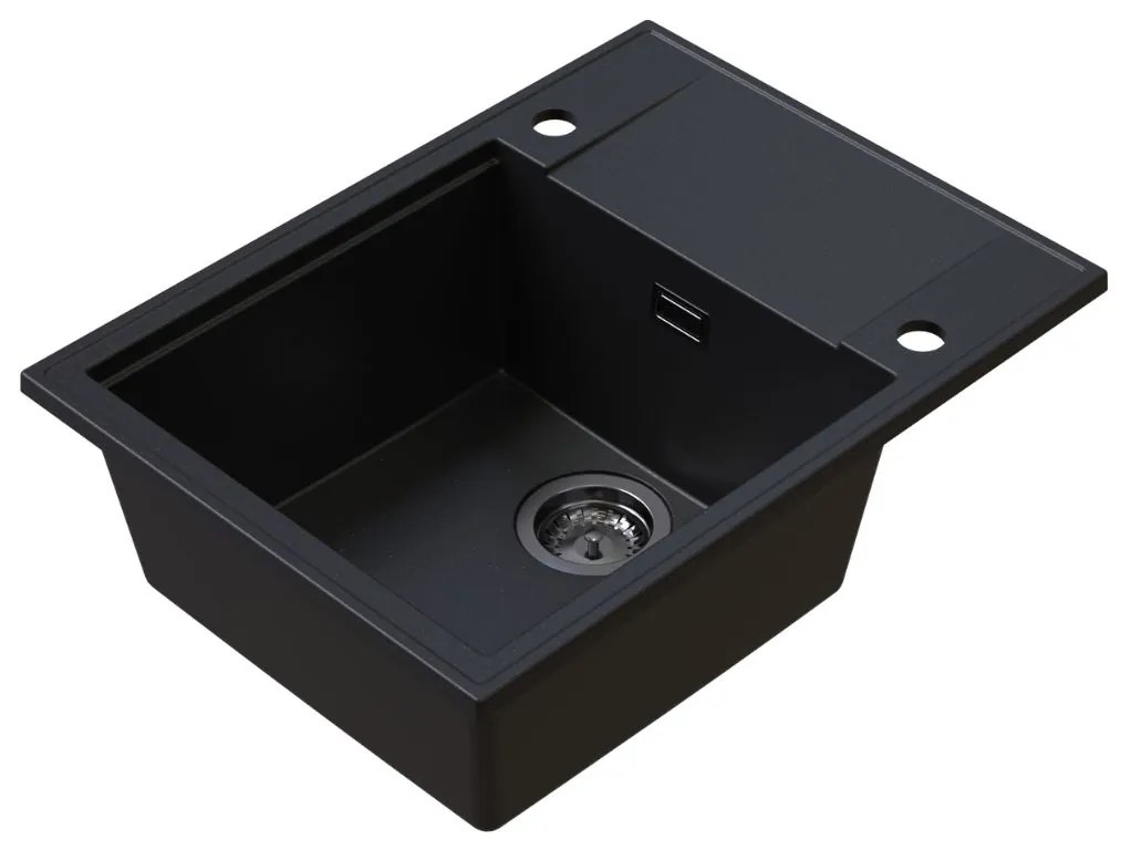 Sink Quality Sink55, kuchynský granitový drez 620x460x215 mm + grafitový sifón, čierna so zlatými bodmi, SKQ-SINK.L.1KKO.XB