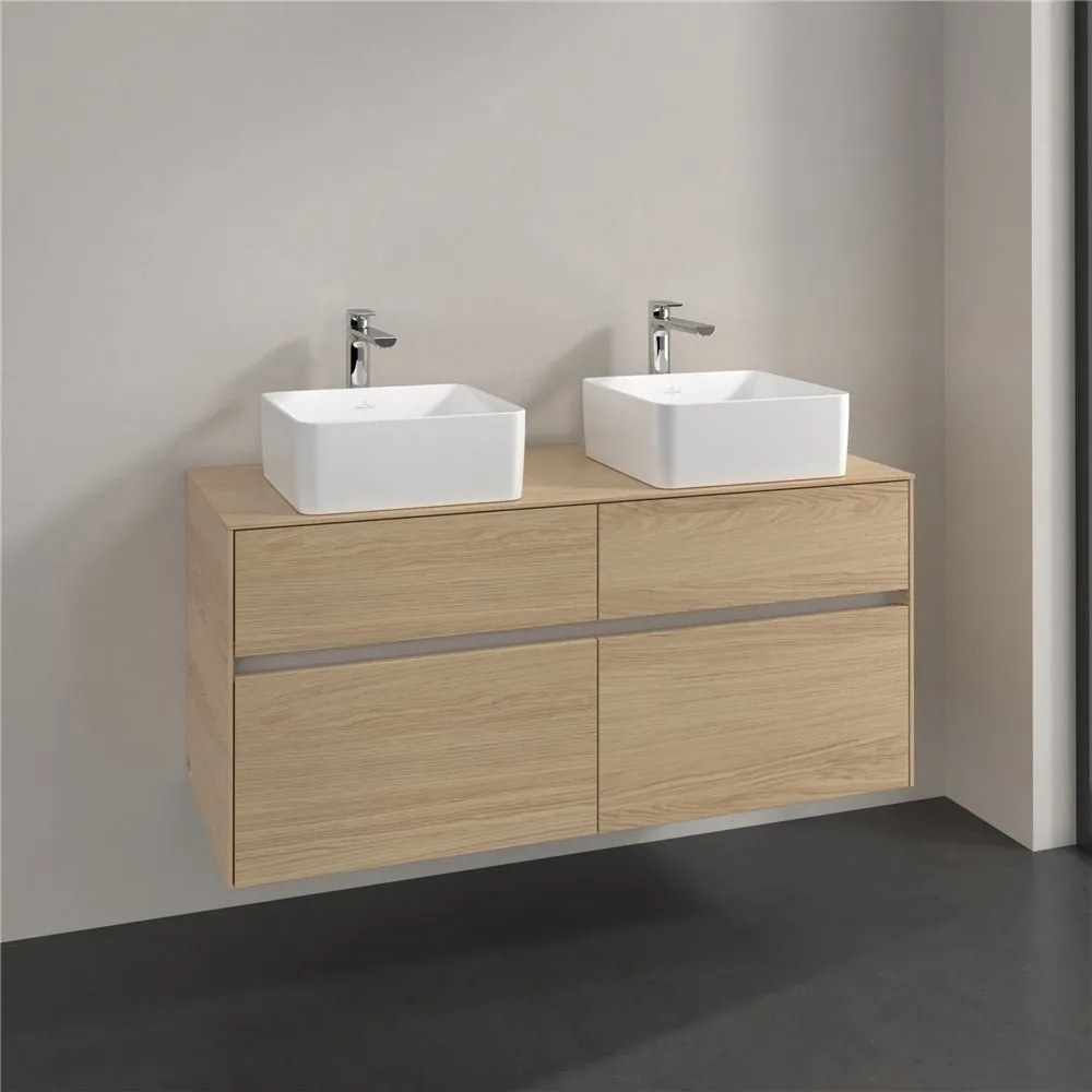 VILLEROY &amp; BOCH Collaro závesná skrinka pod dve umývadlá na dosku, 4 zásuvky, 1200 x 500 x 548 mm, Nordic Oak, C04400VJ