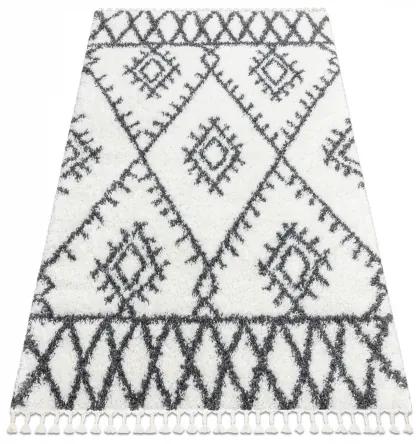 Koberec UNION 3481 Cikcak mreža, krémová / šedý strapce, Maroko Shaggy Veľkosť: 180x270 cm